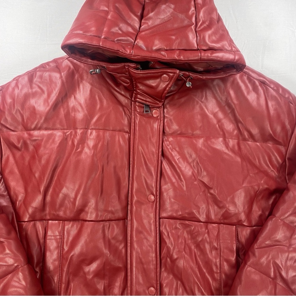 Levi's Women’s Faux Leather Cinch Waist Red Hooded Puffer Coat Size XXL - Picture 4 of 12